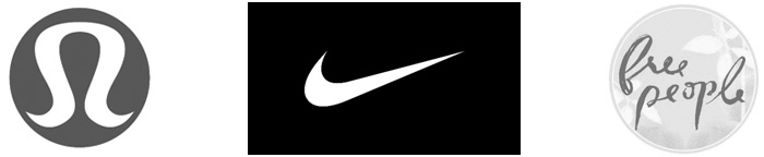 Nike, Lulumon, Free People logos
