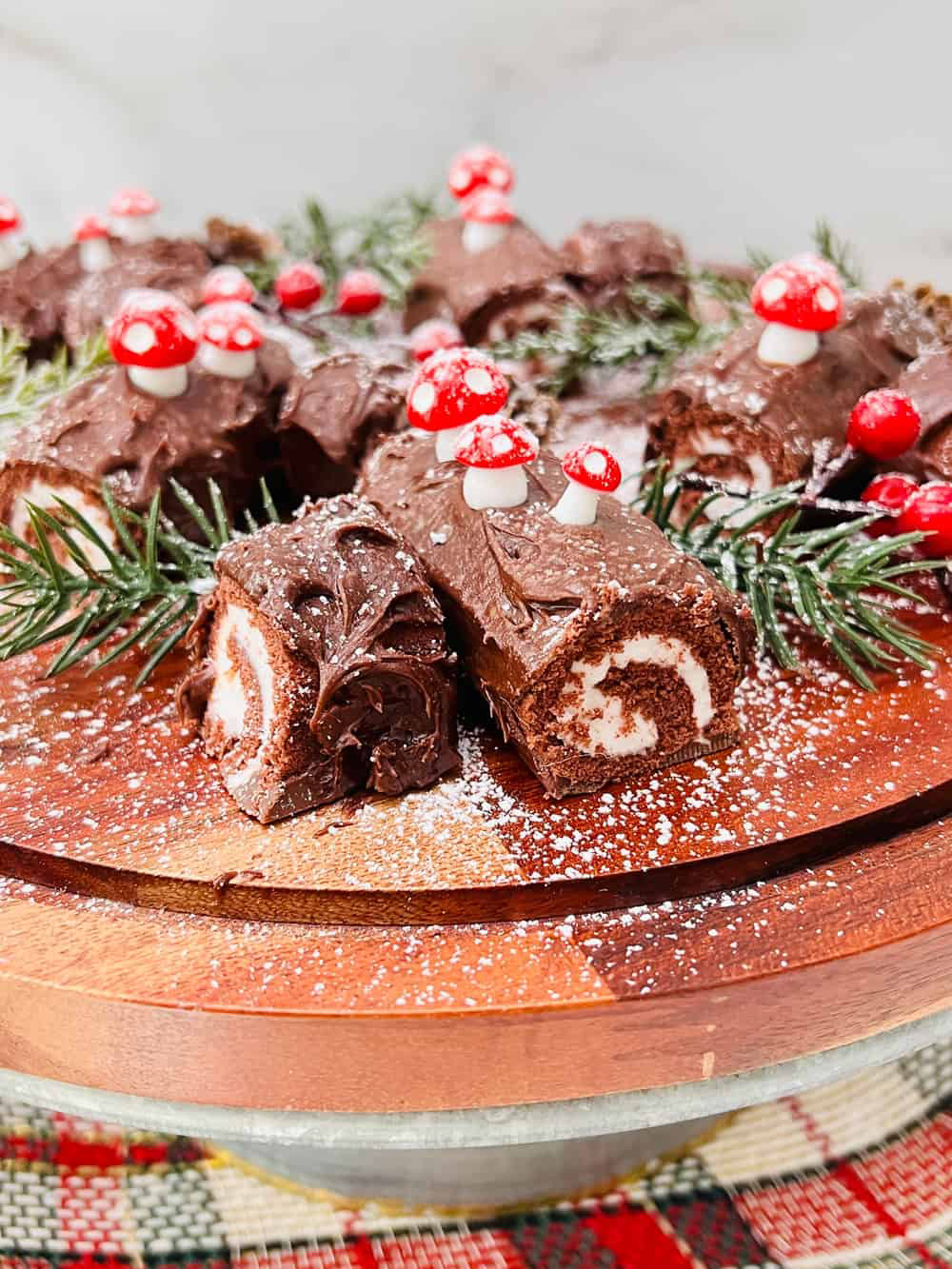 Mini Yule Log Brownies